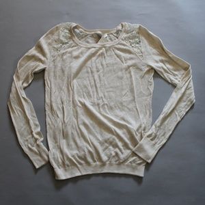 NWT LOFT Lace Shoulder Cream Sweater